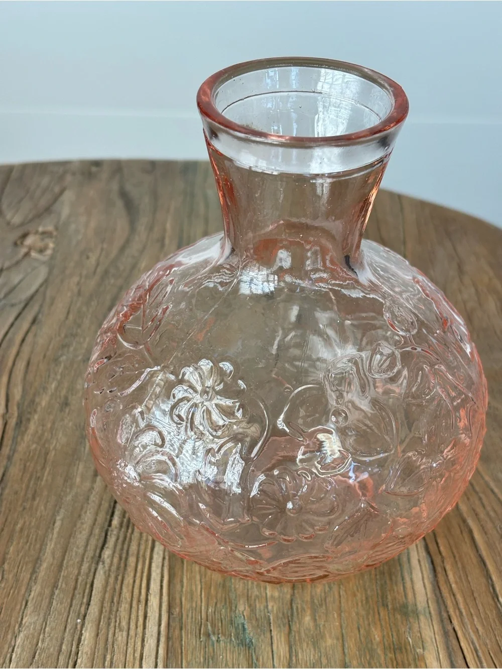 Vintage Pink Floral Depression Glass Bedside Carafe 